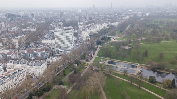 Aerial view of London Hyde Park UK United Kingdom drone top view