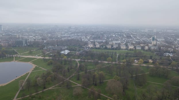 Aerial view of London Hyde Park UK United Kingdom drone top view