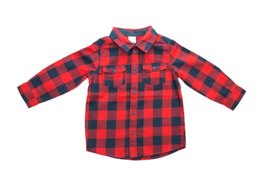 plaid shirt with pockets for boys on white isolated