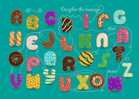 Artistic alphabet with encrypted romantic message Will you go with me? Cartoon blue letters with bright decor. Male and female hands looking at each other. Yellow question mark.  Illustration