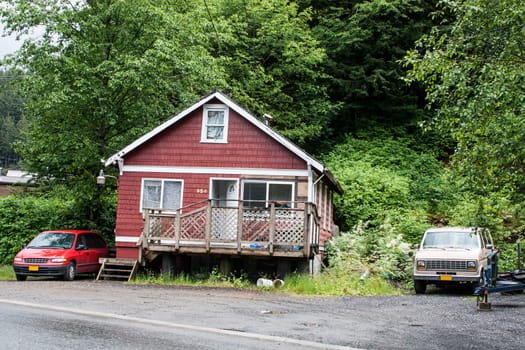 Alaska traditional wooden architecture house rustic red color nature