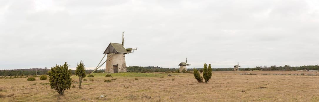 Windmill on Gotland, Sweden with a cloudy sky.