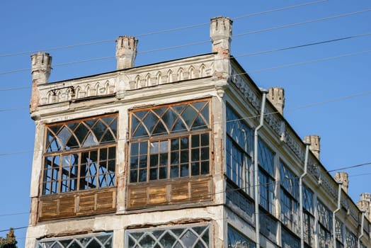 Old and very ruined buildings outside Kharkiv, in an Ukrainian forest