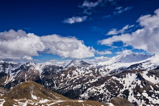 Alps Panorama,landscape of the Hohe Tauern with spring clouds