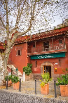 Rome, Italy, march 2017: The historic restaurant of Roman cuisine Checchino active in Rome since 1887 in the popular district of Testaccio