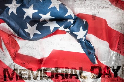 American flag with knot. Conceptual representation of an important event to remember. Save the date. Space for text. Background with old marking tapes. Grungy  frame and remains of scotch tape and cellophane. It can be used as a food menu, poster, wallpaper, design t-shirts and more.