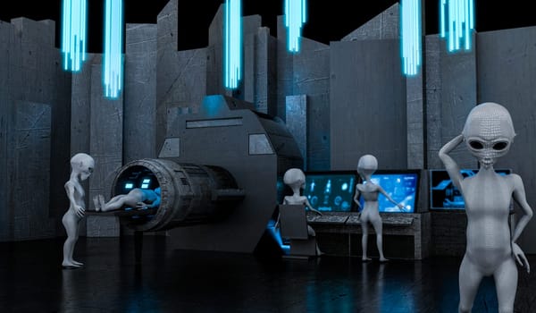 alien spaceship medical center 3d illustration