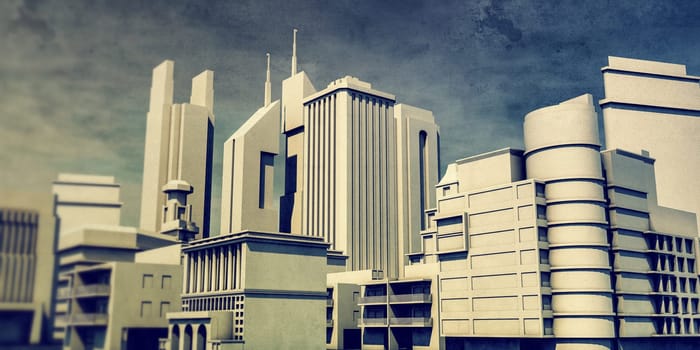 cityscape in old grunge picture 3d illustration