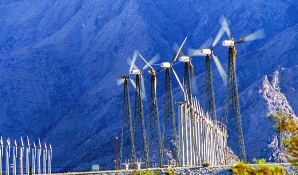 Wind turbines in desert, California
