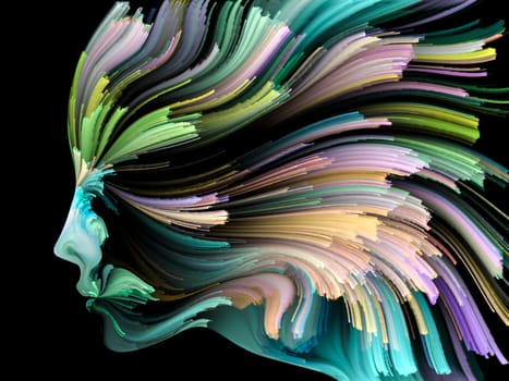 Face of Color series. Composition of human profile and colorful lines of moving paint with metaphorical relationship to creativity, design, internal world, human nature and artistic soul
