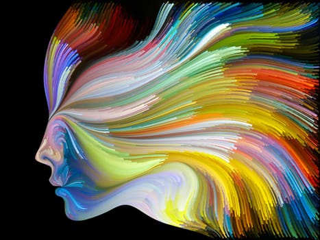 Face of Color series. Composition of human profile and colorful lines of moving paint suitable as a backdrop for the projects on creativity, design, internal world, human nature and artistic soul