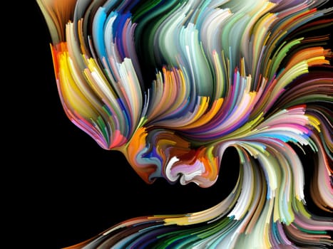 Face of Color series. Backdrop of human profile and colorful lines of moving paint on the subject of creativity, design, internal world, human nature and artistic soul