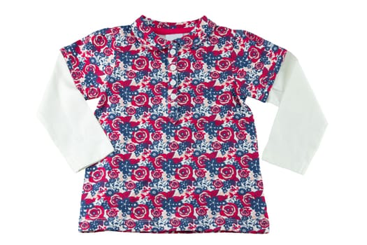 Fashionable little girl t-shirt with floral print isolated on white. Concept summer fashion for childs.