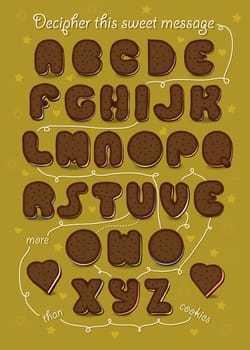 Artistic alphabet with encrypted romantic message Will you go with me? Cartoon blue letters with bright decor. Male and female hands looking at each other. Yellow question mark. Illustration