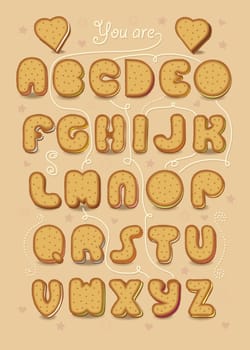 Artistic alphabet with encrypted romantic message Will you go with me? Cartoon blue letters with bright decor. Male and female hands looking at each other. Yellow question mark. Illustration
