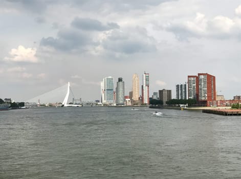 The Rotterdam Skyline with the Erasmusbrug bridge, Netherlands.