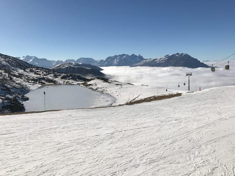The Alpe d Huez ski domain in the French Alps