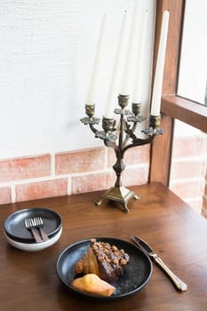 Breakfast set of coffee drink and homemade bakery, stock photo