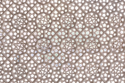 Hand carved white marble lattice window of the Tomb of Sheikh Salim Chishti, Fatehpur Sikri, Agra, India.
