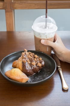 Breakfast set of coffee drink and homemade bakery, stock photo