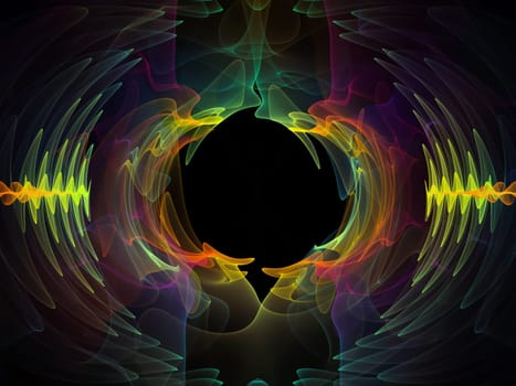 Wave Function series. Background composition of  colored sine vibrations, light and fractal elements on the subject of sound equalizer, music spectrum and  quantum probability