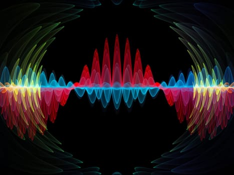 Wave Function series. Backdrop of  colored sine vibrations, light and fractal elements to complement designs on the subject of sound equalizer, music spectrum and  quantum probability