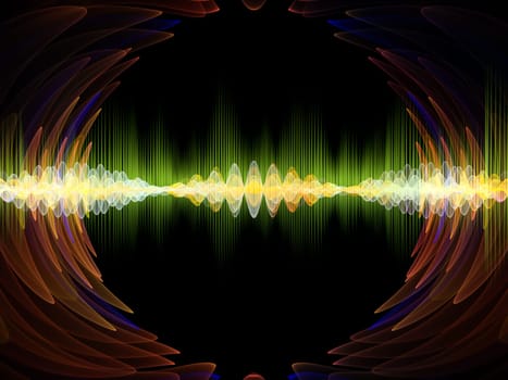 Wave Function series. Design made of colored sine vibrations, light and fractal elements to serve as backdrop for projects related to sound equalizer, music spectrum and  quantum probability