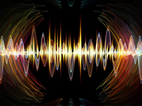 Wave Function series. Backdrop design of colored sine vibrations, light and fractal elements for illustrations on sound equalizer, music spectrum and  quantum probability