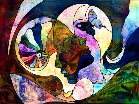 Stained Glass Forever series. Visually attractive backdrop made of color fragments, shape patterns and symbols suitable in layouts on art, space division and design