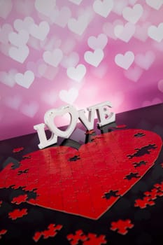Wooden letters love and heart