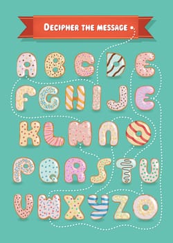 Artistic alphabet with encrypted romantic message Will you go with me? Cartoon blue letters with bright decor. Male and female hands looking at each other. Yellow question mark. Illustration