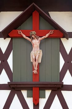 Crucifix on half-timbered structure in Endingen am Kaiserstuhl