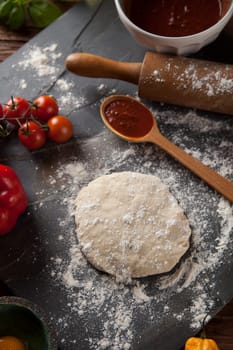 Homemade italian pizza preparation