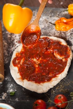 Fresh an tasty homemade pizza preparation