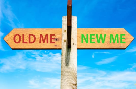 Blank wooden signpost with two arrows over clear blue sky with copy space, just add your text here