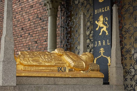 Tomb of Birger Jarl or Birger Magnusson, Jarl or Duke of Sweden, who founded Stockholm in the 13th century at Stadshuset, City Hall, in Kungsholmen island Stockholm, Sweden.
