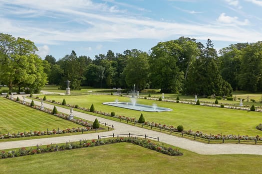PALANGA, LITHUANIA - JULY 05, 2017: Beautiful Palanga Amber Museum in Tiskeviciai Palace and Botanical Garden in Palanga, Lithuania.