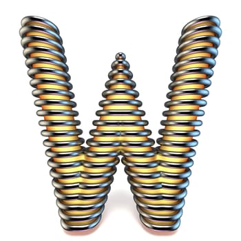 Orange yellow letter W in metal cage 3D render illustration isolated on white background