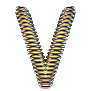 Orange yellow letter V in metal cage 3D render illustration isolated on white background