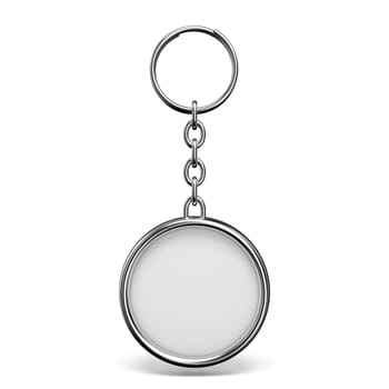Blank metal trinket with a ring for a key circle shape 3D rendering illustration isolated on white background