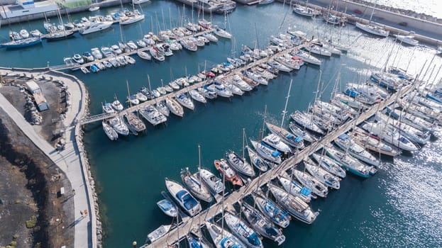 Aerial view of harbor Tenerife island Canary Spain drone top view