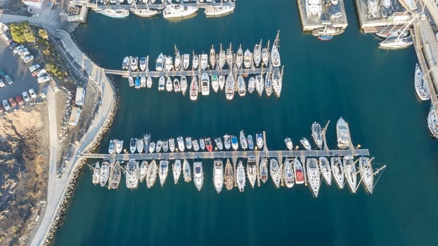 Aerial view of harbor Tenerife island Canary Spain drone top view