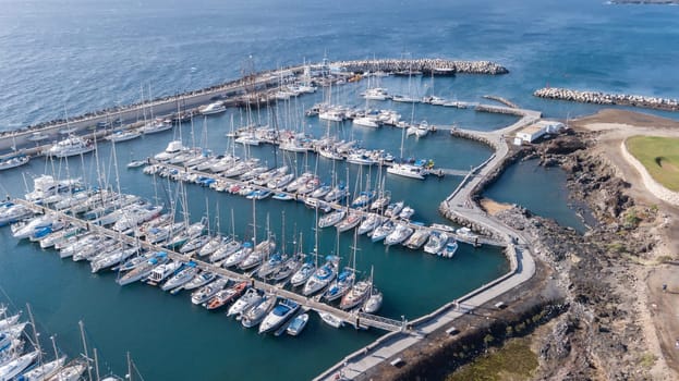 Aerial view of harbor Tenerife island Canary Spain drone top view