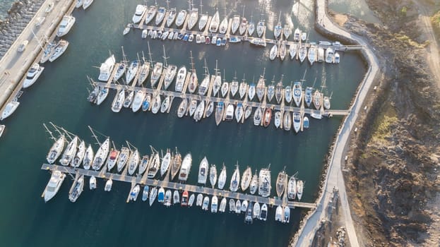 Aerial view of harbor Tenerife island Canary Spain drone top view