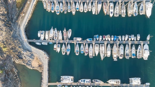 Aerial view of harbor Tenerife island Canary Spain drone top view