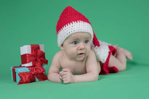Little cute baby girl with santa hat