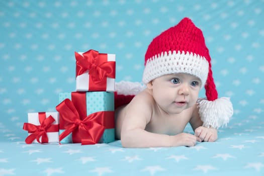Little cute baby girl with santa hat