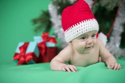 Little cute baby girl with santa hat