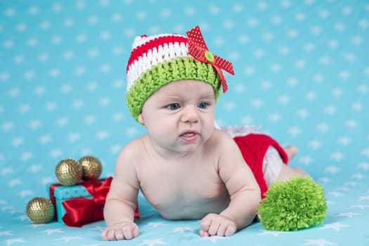 Christmas baby crawling