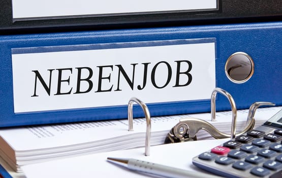 Part-time job folder in the office with pen and calculator